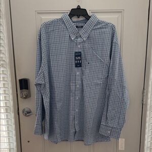 Izod Light Blue and White Plaid Button-Down Shirt